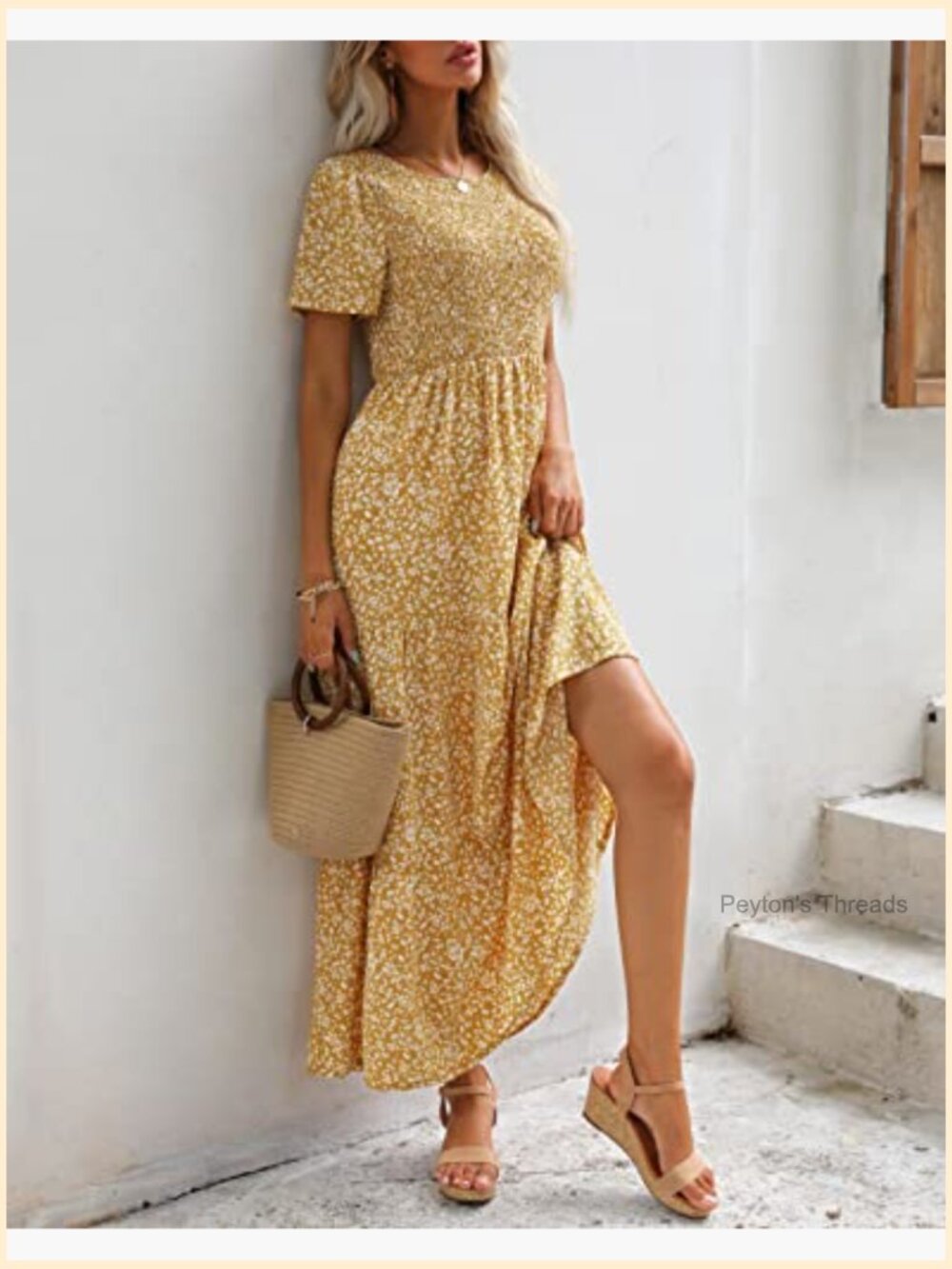 Smocked Floral Maxi Dress with Short Sleeves - Casual Wedding Guest - Picture 4 of 7